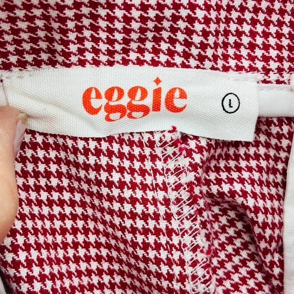 EGGIE Rochelle Red Houndstooth High Waist Paper Bag Belted Shorts Size Large - Picture 6 of 7
